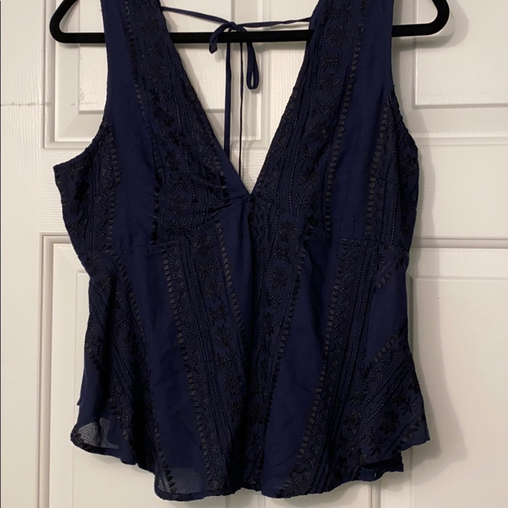 Free People Beautiful blue and black blouse